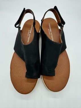 Adrienne Vittadini Black and Brown Open-Toe Slingback Sandals